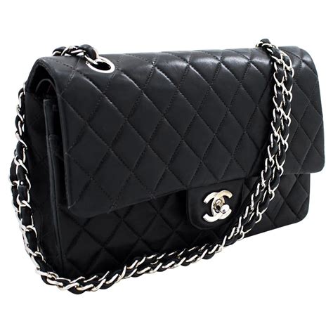 red chanel bag with silver chain|Chanel black quilted flap bag.